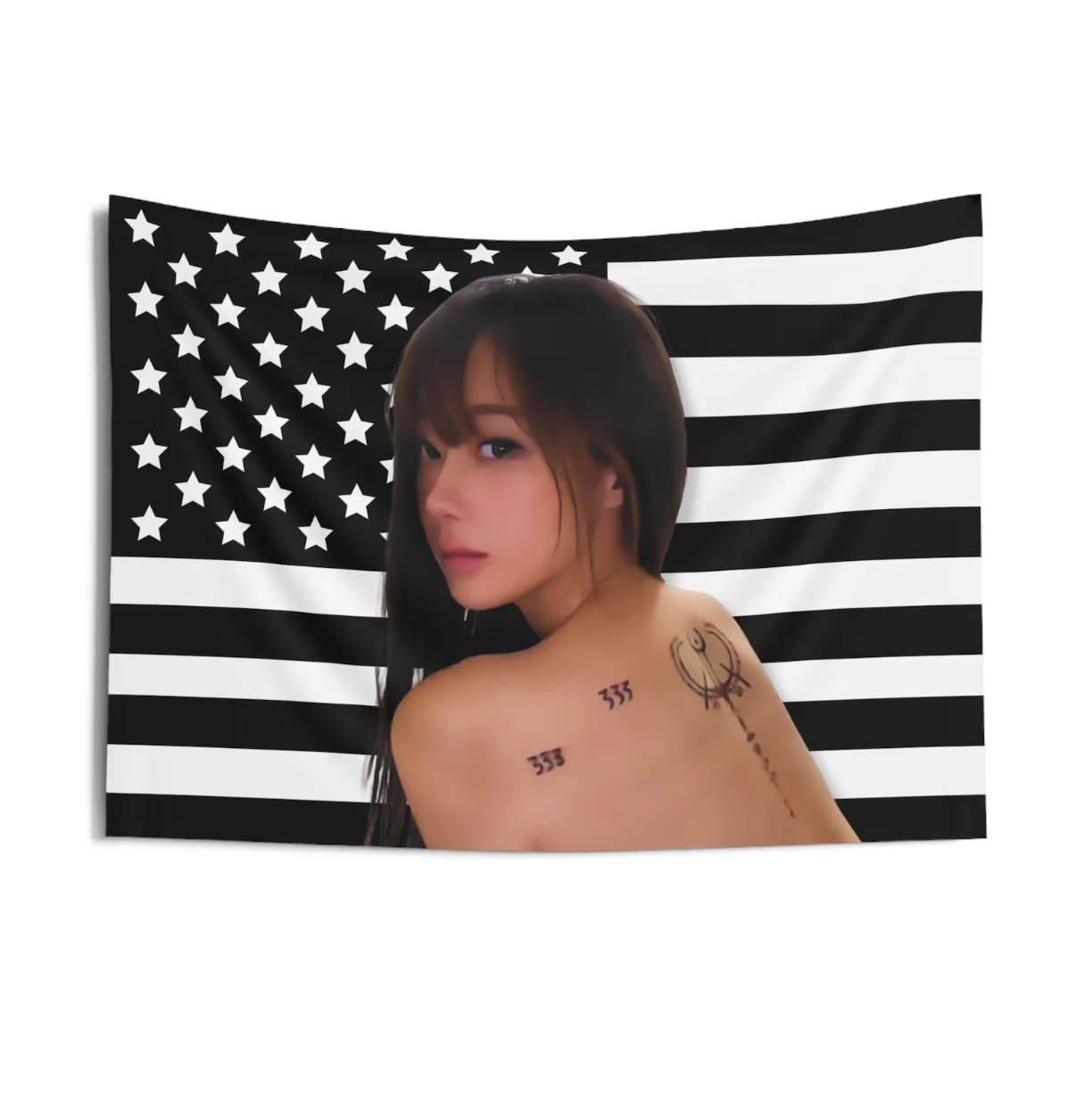 Aespa Giselle Black American Flag Tapestry