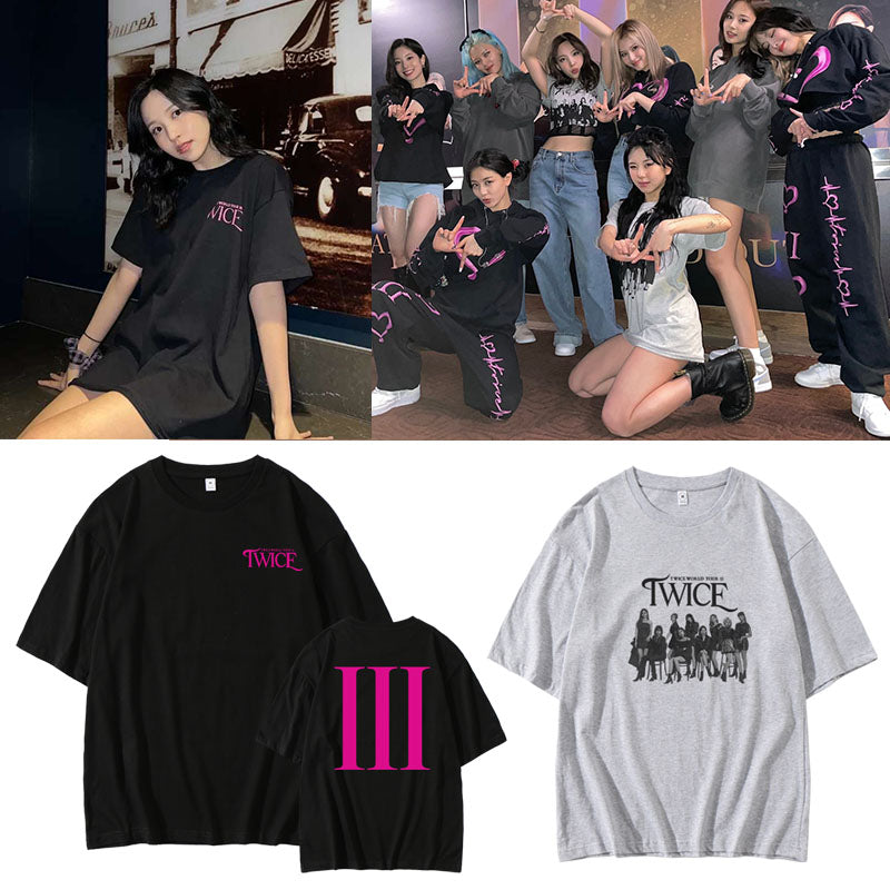 TWICE 4th World Tour “III” Concert Merch – Unisex T-Shirt Gray 2XL hotsell