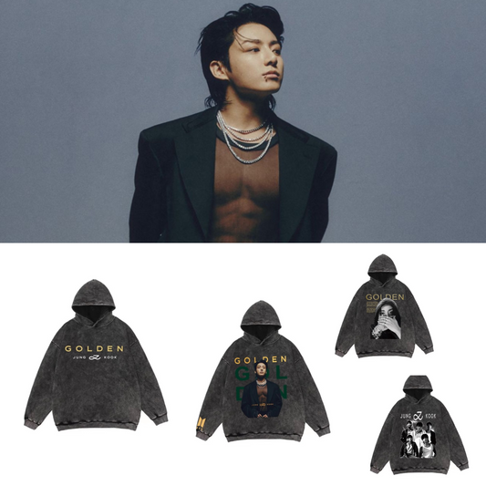 BTS Jungkook Golden Black Washed Hoodie