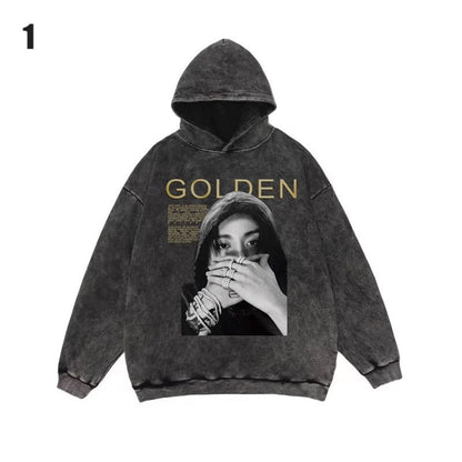 BTS Jungkook Golden Black Washed Hoodie