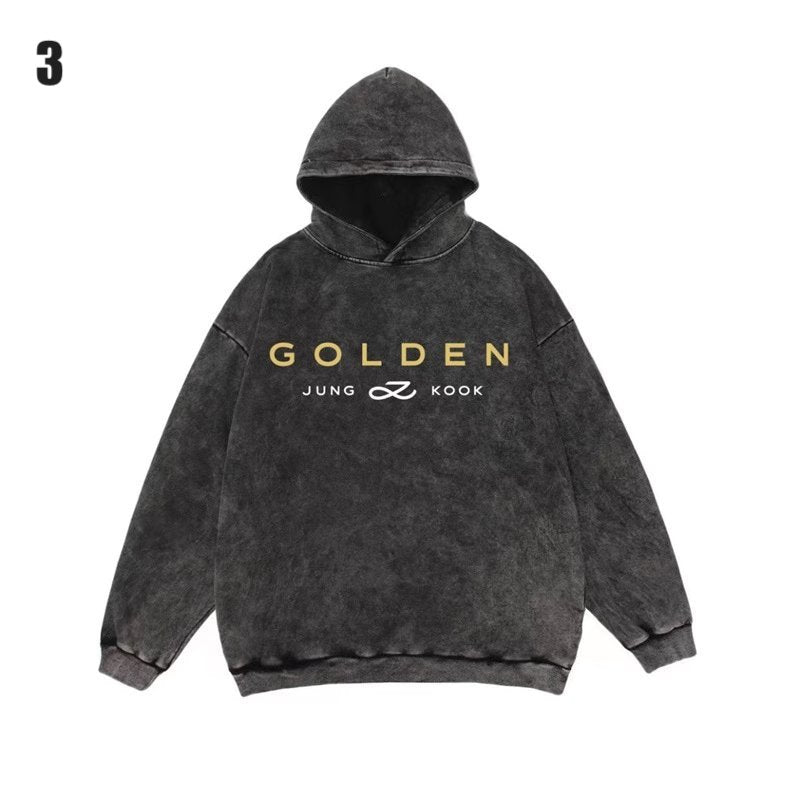 BTS Jungkook Golden Black Washed Hoodie