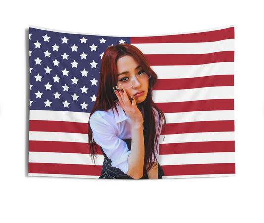 Le Sserafim Yunjin American Flag Tapestry
