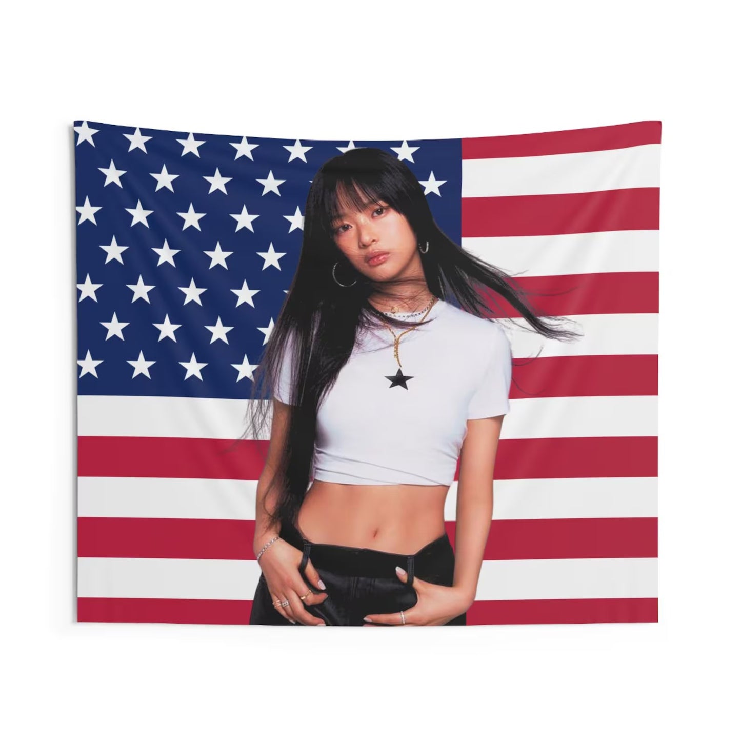 New Jeans Hanni American Flag Tapestry