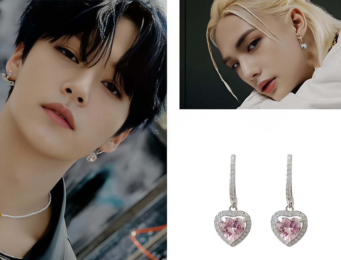 Stray Kids Diamond Pink Heart Earrings