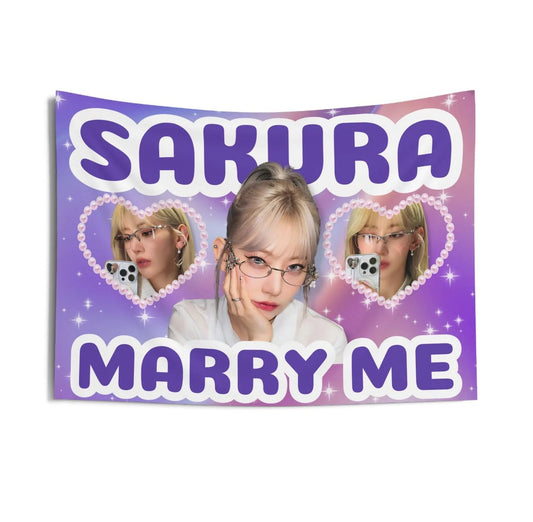 Le Sserafim Sakura Marry Me Flag Tapestry