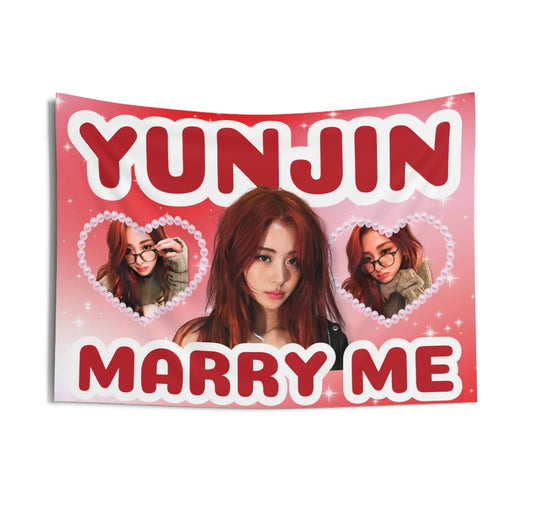 Le Sserafim Yunjin Marry Me Flag Tapestry