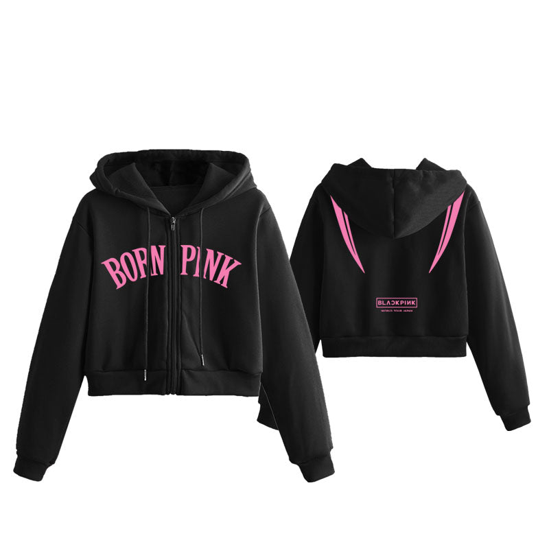 Blackpink Born Pink Cropped Zip Up Hoodie